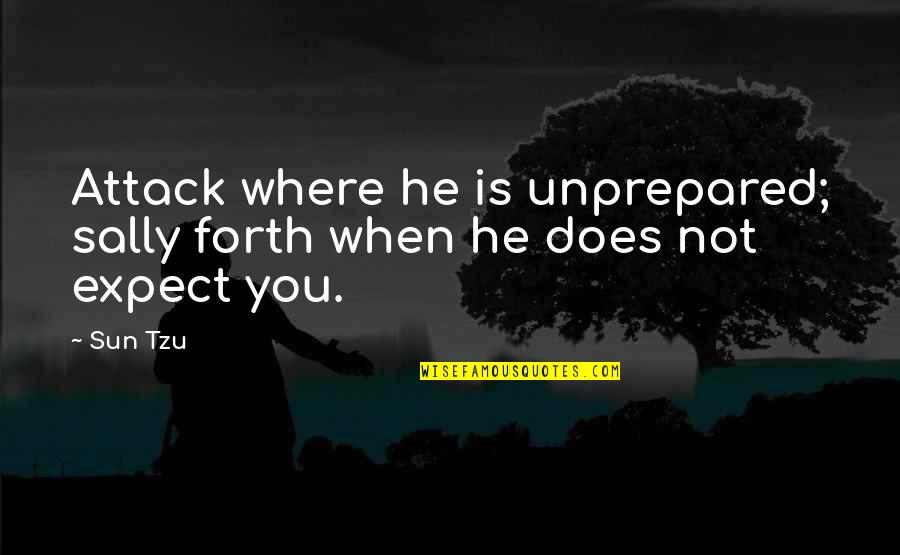 Maglione Lounge Quotes By Sun Tzu: Attack where he is unprepared; sally forth when