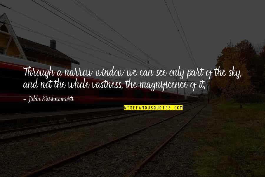 Magnificence Quotes By Jiddu Krishnamurti: Through a narrow window we can see only Magnificence Quotes By Jiddu Krishnamurti: Through a narrow window we can see only