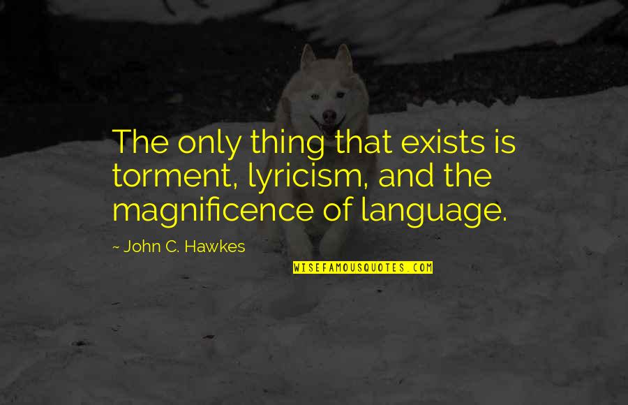 Magnificence Quotes By John C. Hawkes: The only thing that exists is torment, lyricism,