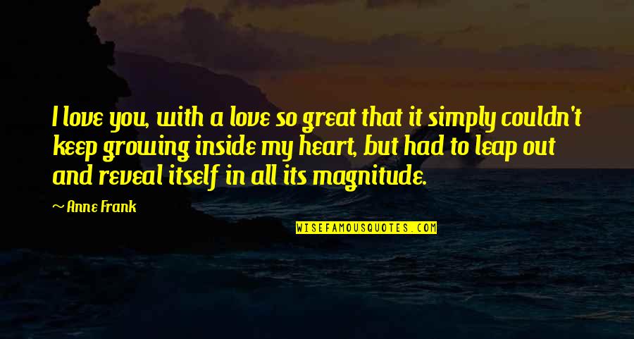 Magnitude Quotes By Anne Frank: I love you, with a love so great Magnitude Quotes By Anne Frank: I love you, with a love so great