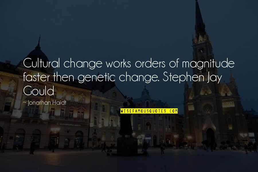 Magnitude Quotes By Jonathan Haidt: Cultural change works orders of magnitude faster then Magnitude Quotes By Jonathan Haidt: Cultural change works orders of magnitude faster then