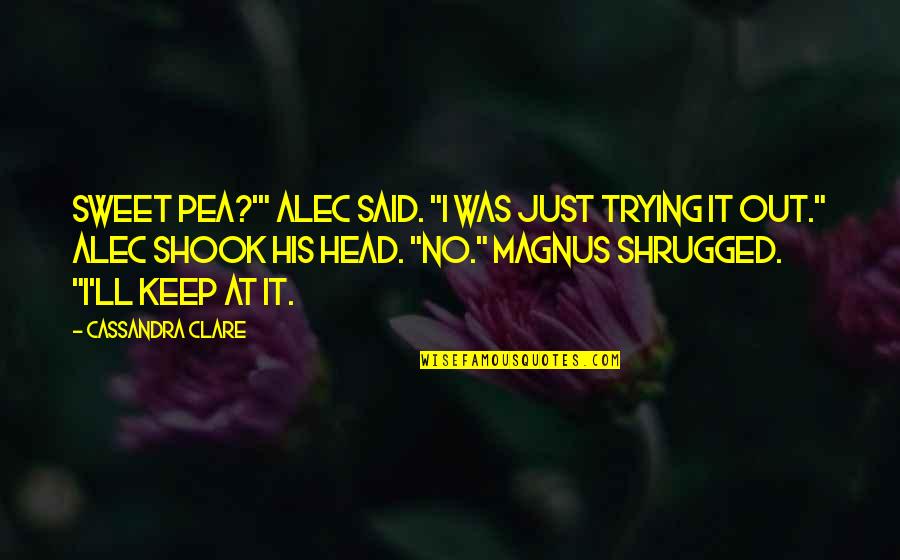 Magnus And Alec Quotes By Cassandra Clare: Sweet pea?'" Alec said. "I was just trying