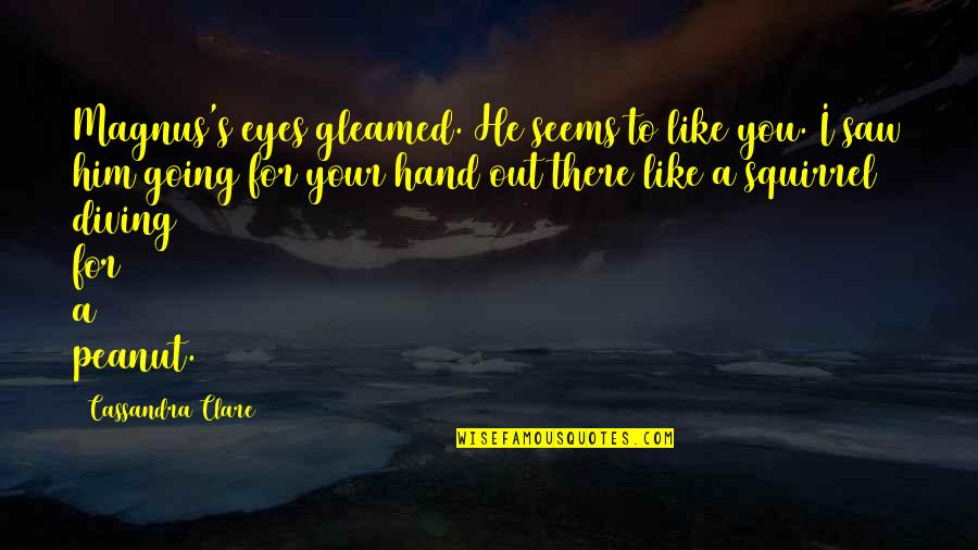 Magnus Bane Quotes By Cassandra Clare: Magnus's eyes gleamed. He seems to like you. Magnus Bane Quotes By Cassandra Clare: Magnus's eyes gleamed. He seems to like you.