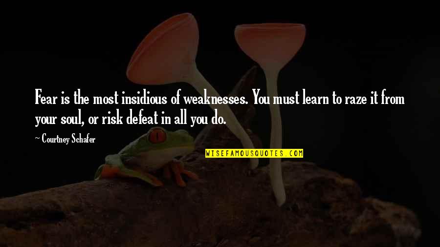 Magring Quotes By Courtney Schafer: Fear is the most insidious of weaknesses. You Magring Quotes By Courtney Schafer: Fear is the most insidious of weaknesses. You