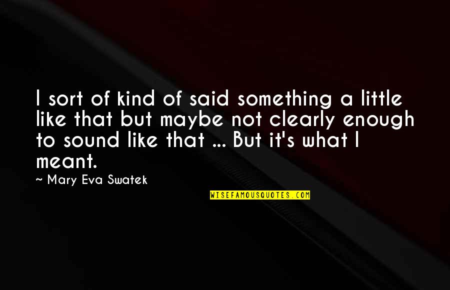 Mahayana And Hinayana Quotes By Mary Eva Swatek: I sort of kind of said something a