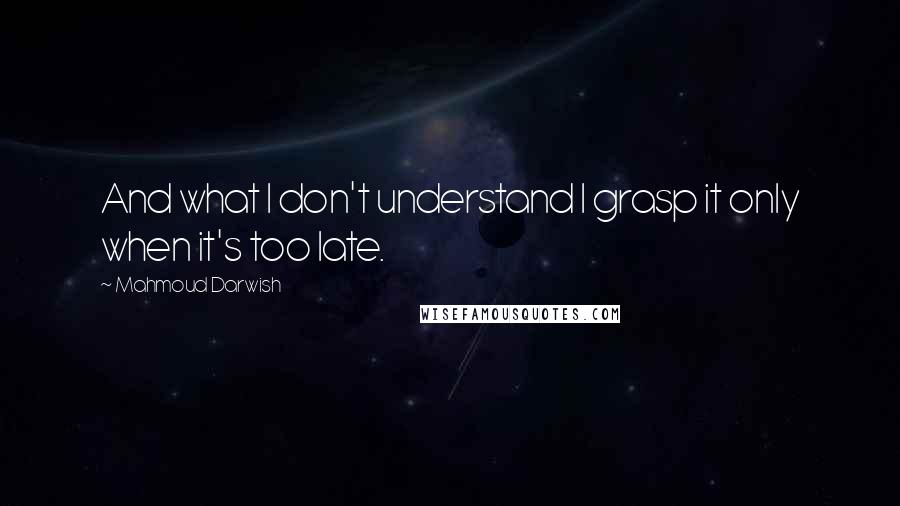 Mahmoud Darwish quotes: And what I don't understand I grasp it only when it's too late.