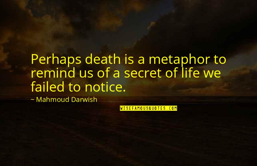 Mahmoud Quotes By Mahmoud Darwish: Perhaps death is a metaphor to remind us