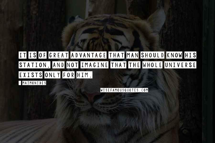 Maimonides quotes: It is of great advantage that man should know his station, and not imagine that the whole universe exists only for him.