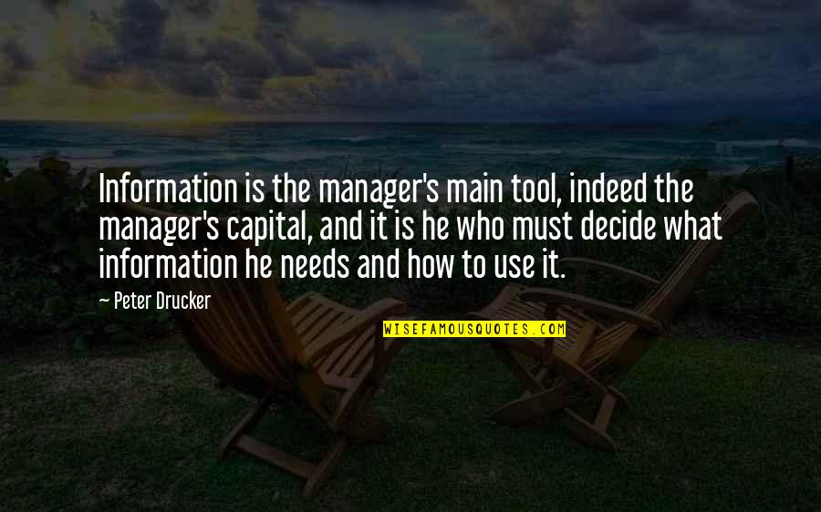 Main's Quotes By Peter Drucker: Information is the manager's main tool, indeed the