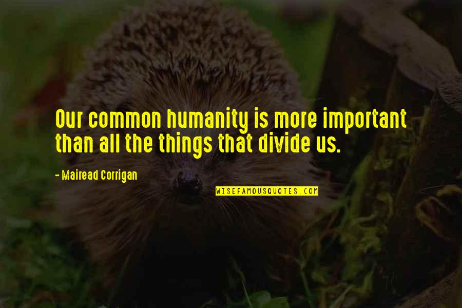 Mairead Corrigan Quotes By Mairead Corrigan: Our common humanity is more important than all Mairead Corrigan Quotes By Mairead Corrigan: Our common humanity is more important than all
