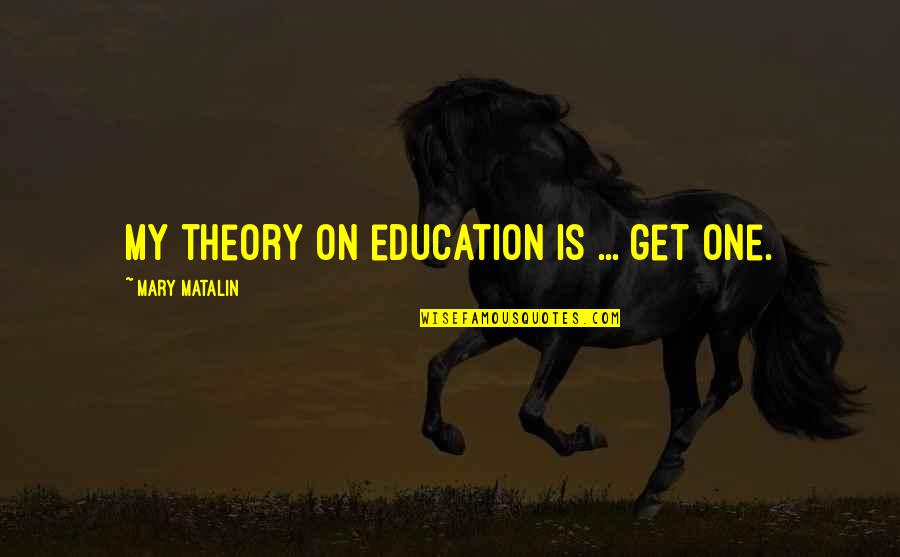 Mairena Soler Quotes By Mary Matalin: My theory on education is ... get one. Mairena Soler Quotes By Mary Matalin: My theory on education is ... get one.