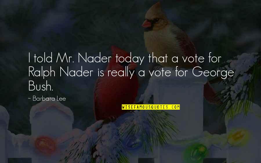 Majl Th H Z Quotes By Barbara Lee: I told Mr. Nader today that a vote
