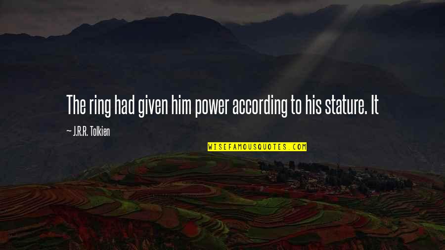 Makakalikasan Quotes By J.R.R. Tolkien: The ring had given him power according to Makakalikasan Quotes By J.R.R. Tolkien: The ring had given him power according to