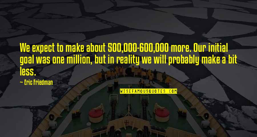 Make A Million Quotes By Eric Friedman: We expect to make about 500,000-600,000 more. Our Make A Million Quotes By Eric Friedman: We expect to make about 500,000-600,000 more. Our