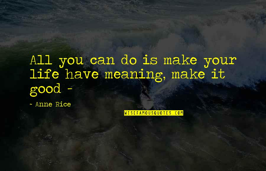 Make Life Good Quotes By Anne Rice: All you can do is make your life
