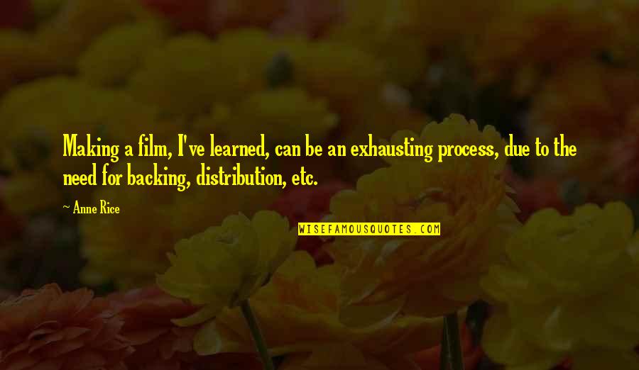 Making Due Quotes By Anne Rice: Making a film, I've learned, can be an