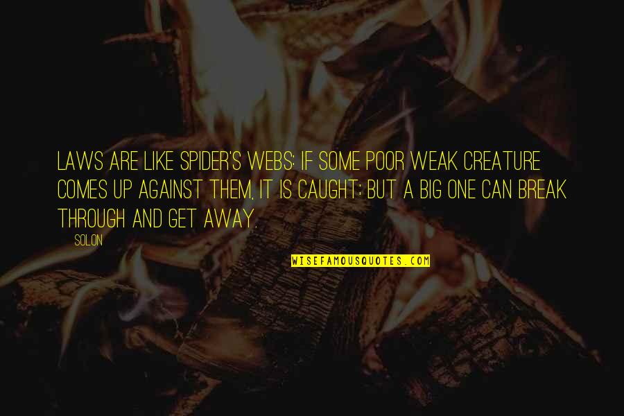 Making Someone Feel Small Quotes By Solon: Laws are like spider's webs: If some poor