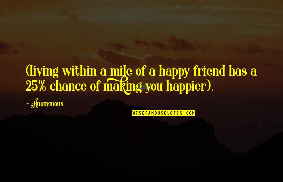 Making You Happy Quotes By Anonymous: (living within a mile of a happy friend