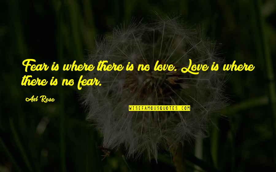 Maladministration Of Justice Quotes By Axl Rose: Fear is where there is no love. Love