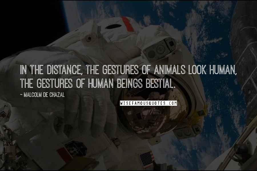 Malcolm De Chazal quotes: In the distance, the gestures of animals look human, the gestures of human beings bestial.
