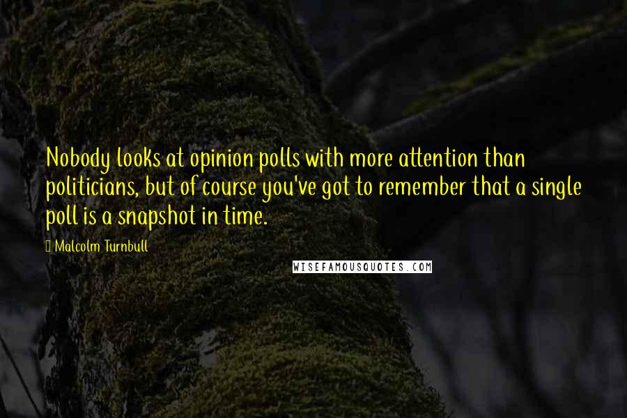 Malcolm Turnbull quotes: Nobody looks at opinion polls with more attention than politicians, but of course you've got to remember that a single poll is a snapshot in time.