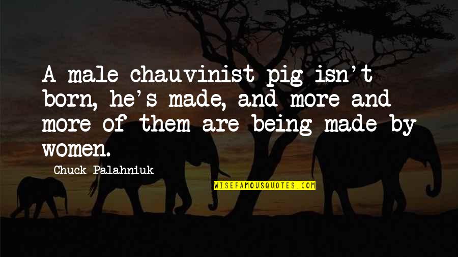 Male Chauvinist Quotes By Chuck Palahniuk: A male chauvinist pig isn't born, he's made,