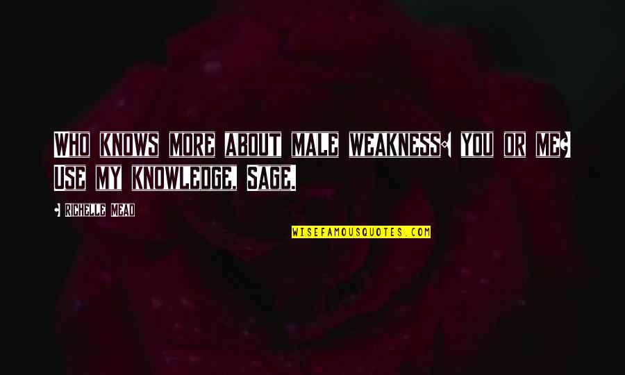 Male Quotes By Richelle Mead: Who knows more about male weakness: you or