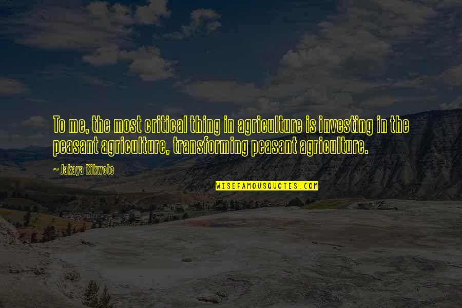 Malkhasyan Consulting Quotes By Jakaya Kikwete: To me, the most critical thing in agriculture