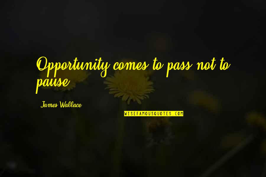 Mallows Fur Quotes By James Wallace: Opportunity comes to pass-not to pause. Mallows Fur Quotes By James Wallace: Opportunity comes to pass-not to pause.