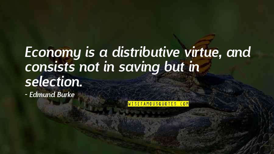 Malsonante Quotes By Edmund Burke: Economy is a distributive virtue, and consists not