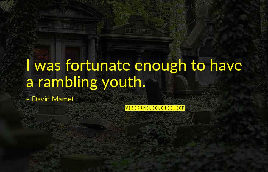 Mamet Quotes By David Mamet: I was fortunate enough to have a rambling Mamet Quotes By David Mamet: I was fortunate enough to have a rambling