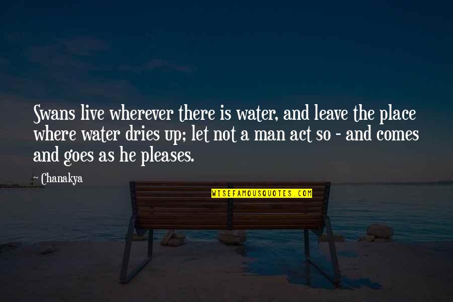 Man And Water Quotes By Chanakya: Swans live wherever there is water, and leave