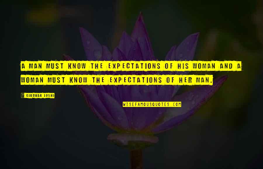 Man And Woman Quotes By Girdhar Joshi: A man must know the expectations of his