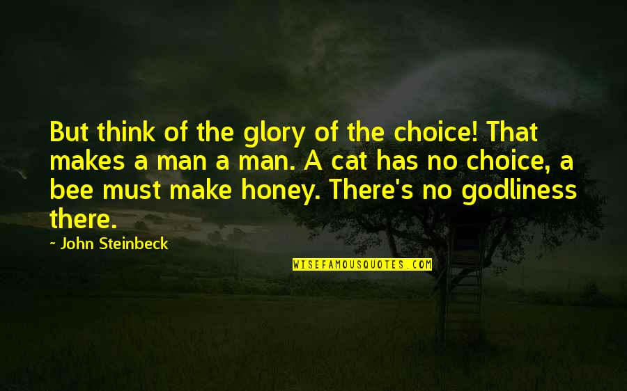 Man Cat Quotes By John Steinbeck: But think of the glory of the choice! Man Cat Quotes By John Steinbeck: But think of the glory of the choice!