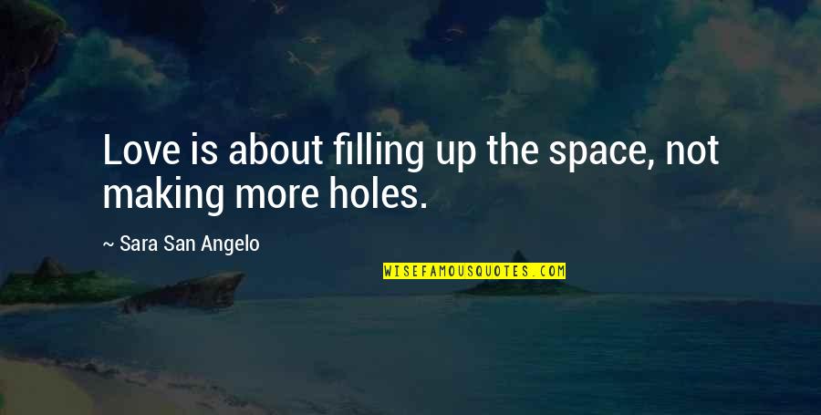 Man Facing Southeast Quotes By Sara San Angelo: Love is about filling up the space, not