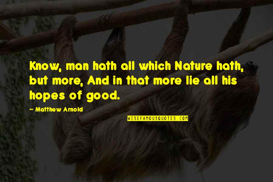 Man In Nature Quotes By Matthew Arnold: Know, man hath all which Nature hath, but