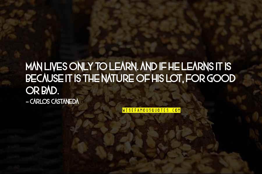 Man Is Good By Nature Quotes By Carlos Castaneda: Man lives only to learn. And if he