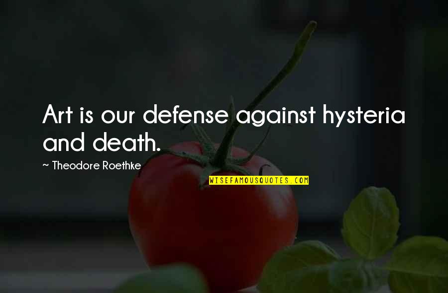 Manderlay House Quotes By Theodore Roethke: Art is our defense against hysteria and death. Manderlay House Quotes By Theodore Roethke: Art is our defense against hysteria and death.