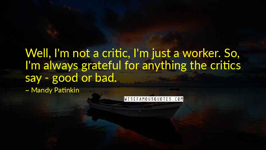 Mandy Patinkin quotes: Well, I'm not a critic, I'm just a worker. So, I'm always grateful for anything the critics say - good or bad.