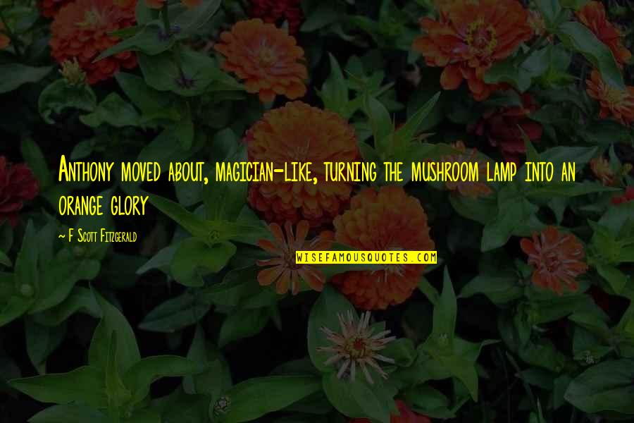 Mandziuk Funeral Quotes By F Scott Fitzgerald: Anthony moved about, magician-like, turning the mushroom lamp