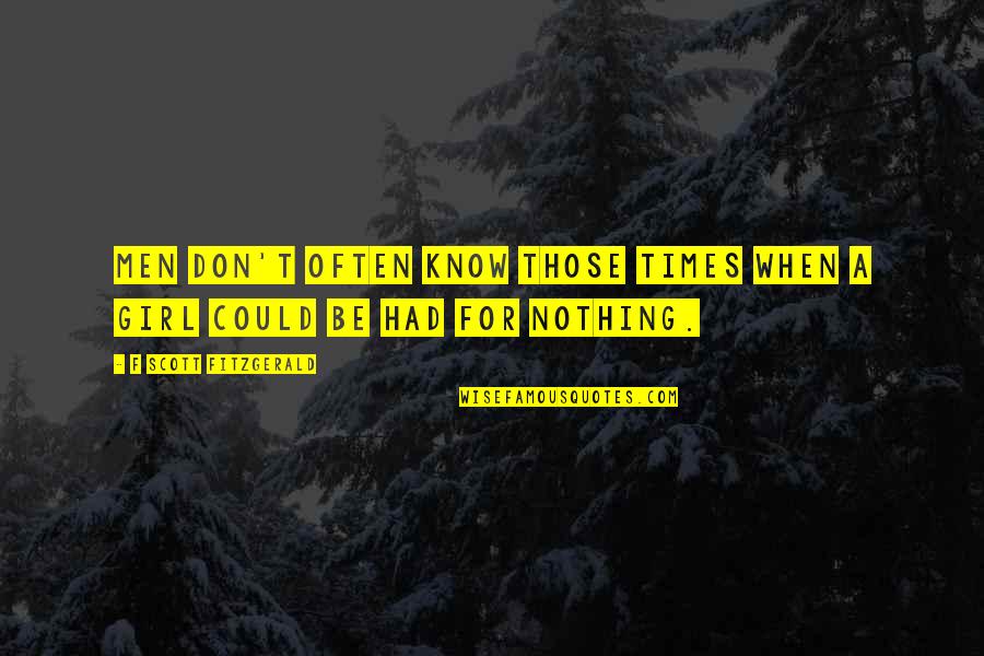 Manfredy Boxer Quotes By F Scott Fitzgerald: Men don't often know those times when a Manfredy Boxer Quotes By F Scott Fitzgerald: Men don't often know those times when a