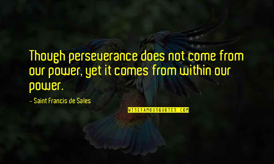 Manjola Naco Quotes By Saint Francis De Sales: Though perseverance does not come from our power, Manjola Naco Quotes By Saint Francis De Sales: Though perseverance does not come from our power,