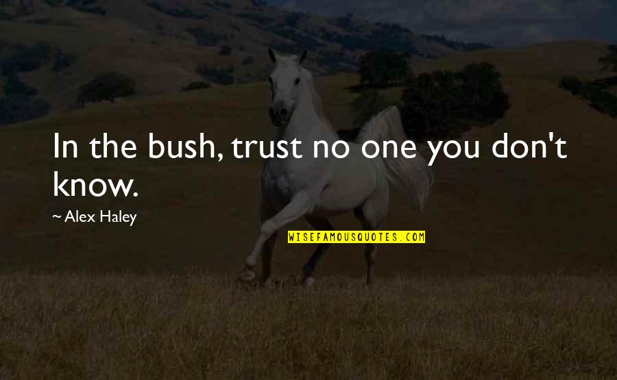 Mannners Quotes By Alex Haley: In the bush, trust no one you don't