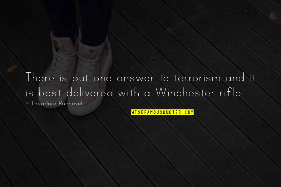 Manselle Pins Quotes By Theodore Roosevelt: There is but one answer to terrorism and Manselle Pins Quotes By Theodore Roosevelt: There is but one answer to terrorism and