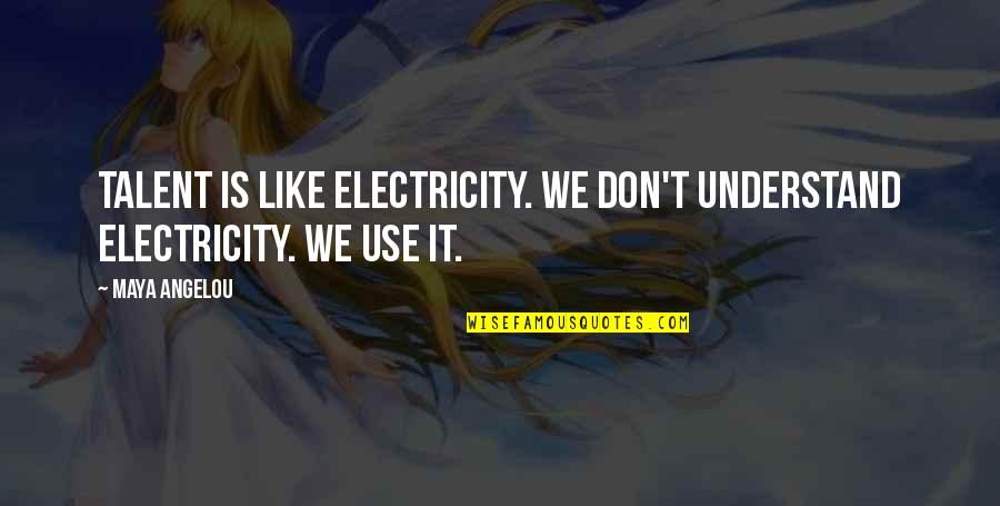 Mansions On Fifth Quotes By Maya Angelou: Talent is like electricity. We don't understand electricity.