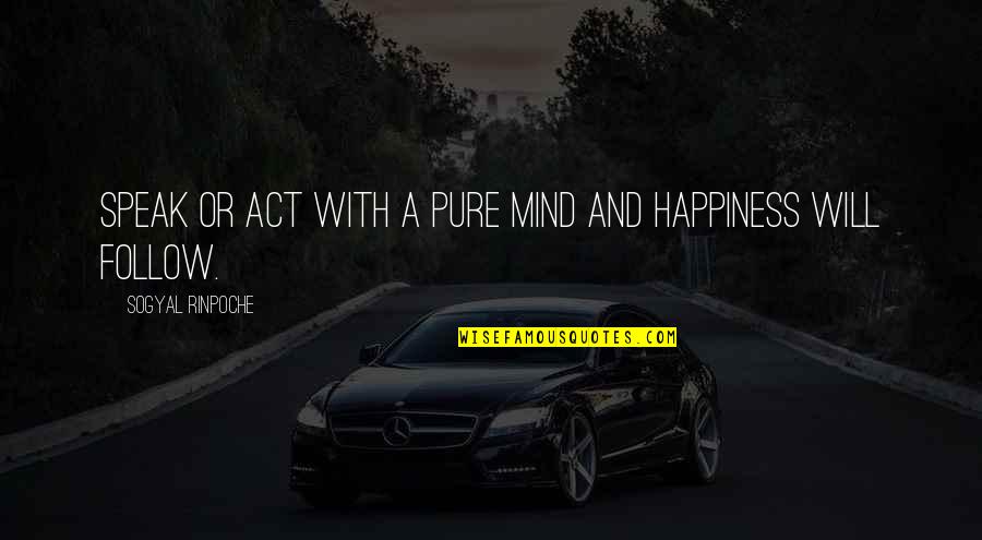 Manushulu Marali Quotes By Sogyal Rinpoche: Speak or act with a pure mind and Manushulu Marali Quotes By Sogyal Rinpoche: Speak or act with a pure mind and