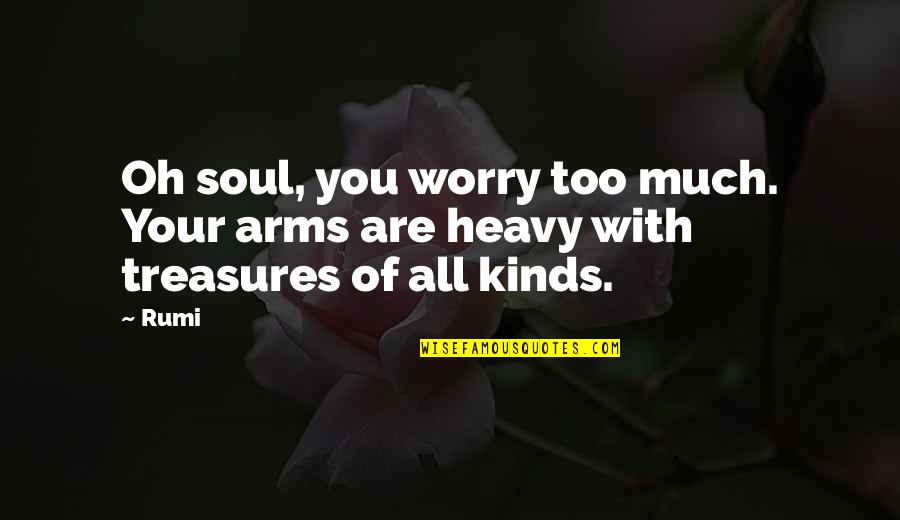 Many Kinds Of Love Quotes By Rumi: Oh soul, you worry too much. Your arms