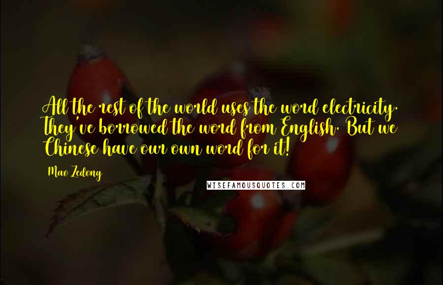 Mao Zedong quotes: All the rest of the world uses the word electricity. They've borrowed the word from English. But we Chinese have our own word for it!