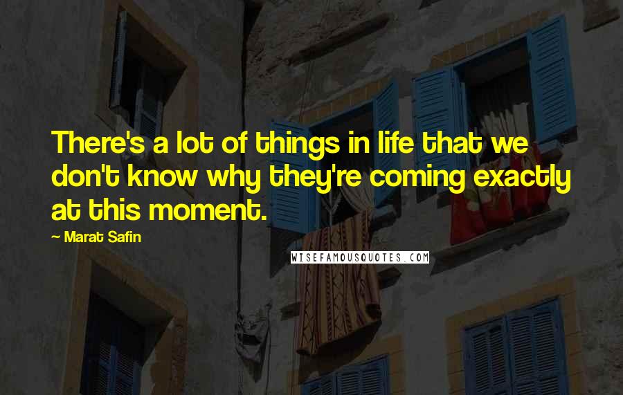 Marat Safin quotes: There's a lot of things in life that we don't know why they're coming exactly at this moment.