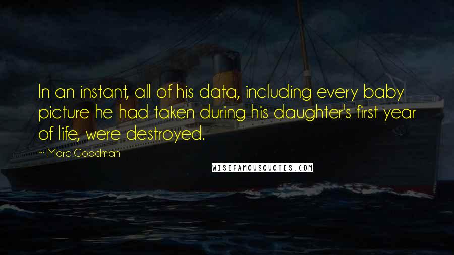 Marc Goodman quotes: In an instant, all of his data, including every baby picture he had taken during his daughter's first year of life, were destroyed.